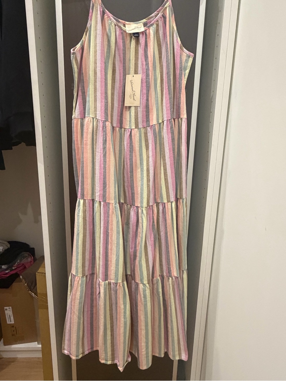 NWT Universal Threads Striped Pastel Tiered Maxi Dress Sz L